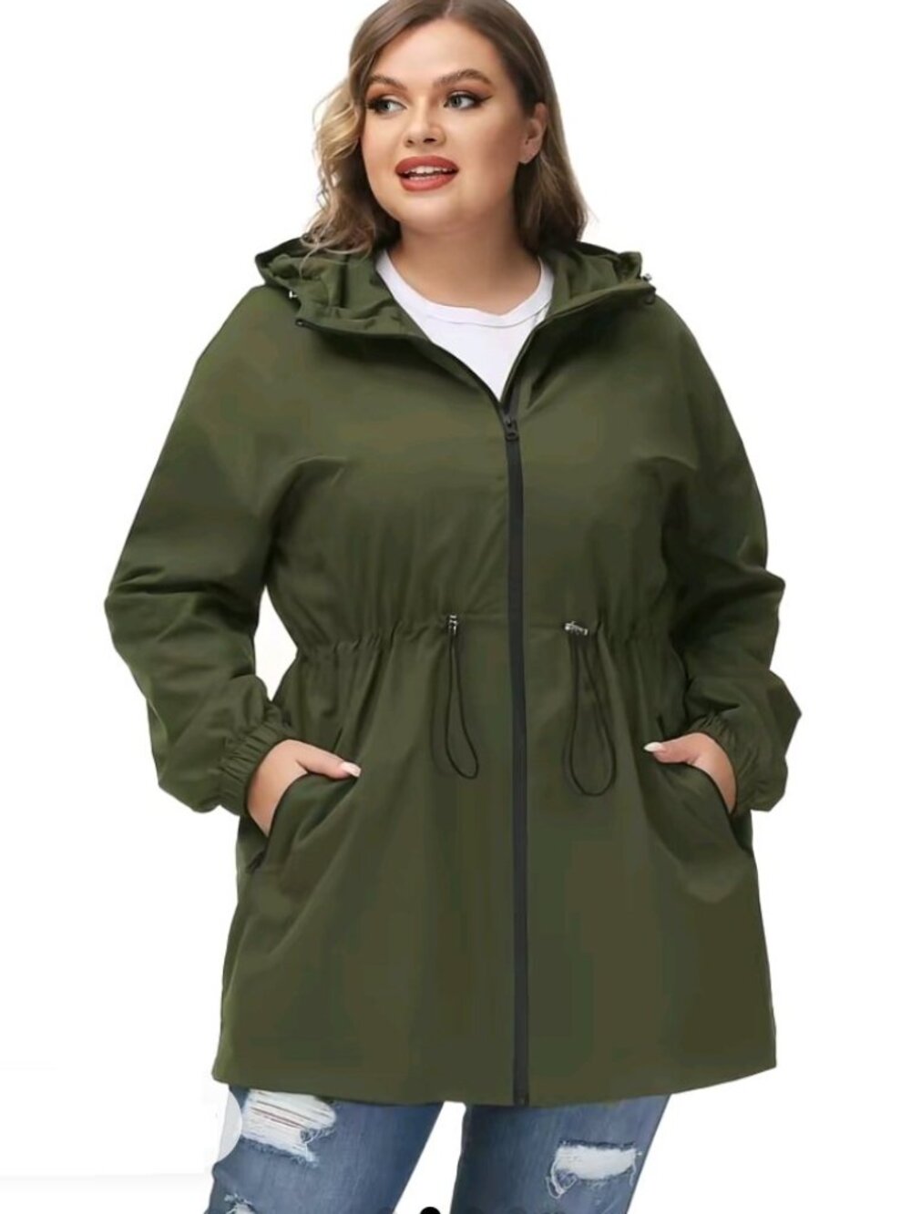 New HANNA NICOLE Green Hooded Lightweight Raincoat Windbreaker Plus Size 26W
